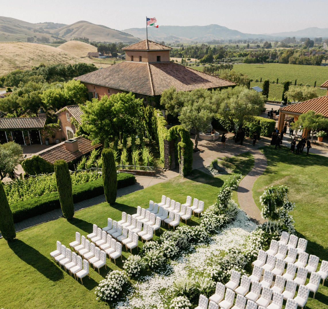 Aerial view of the Viansa estate ceremony lawn