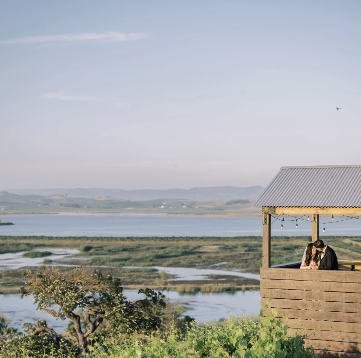 Couple overlooking the wetlands from the lookout deck